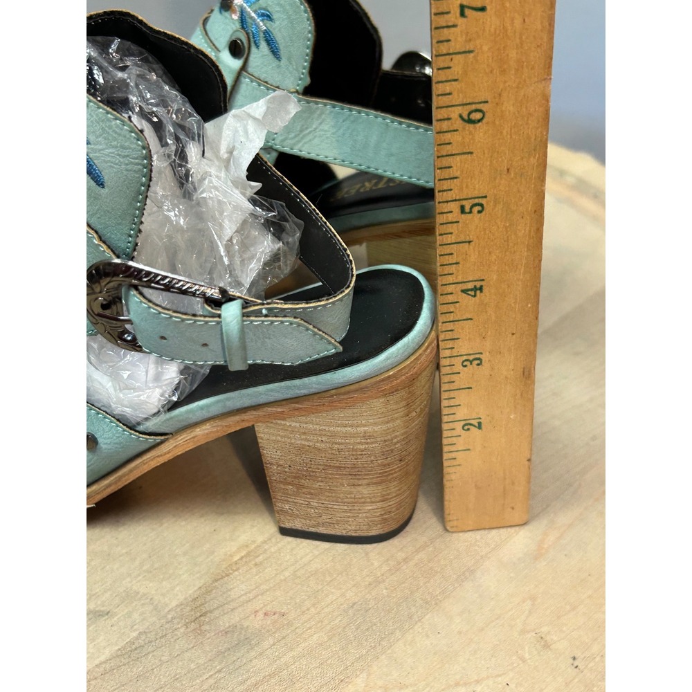 Tinstree Mint Green Floral Embroidered Studded Slingback Block Heel Booties 8 - Picture 3 of 12